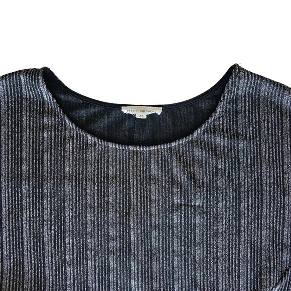 Perseption Concept Striped Black and Silver Sparkly Blouse with Side Tie - Picture 2 of 6